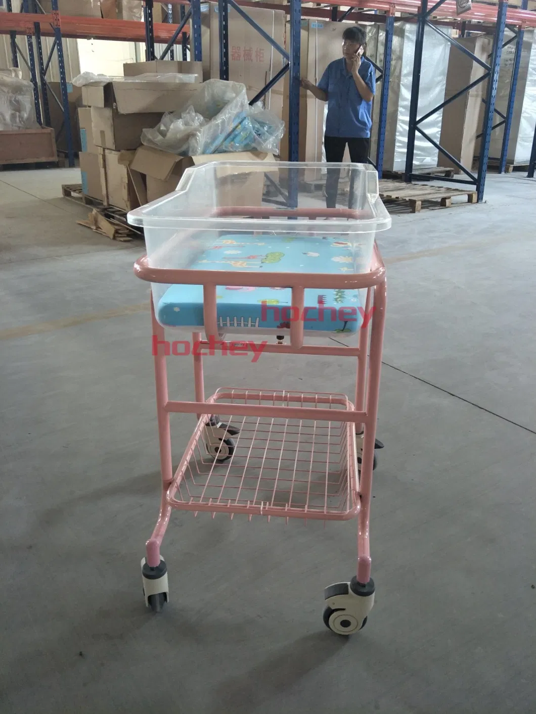 Factory Infant Hospital Metal Babies Clinic Medical Bed Trolley with Casters Manufacturers