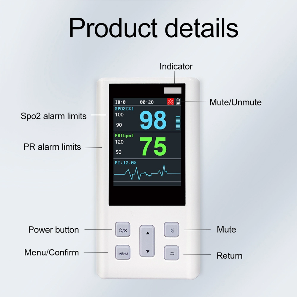 Portable Handheld Oxygen Instrument Fingertip Pulse Monitor for Adult, Child, Neonate