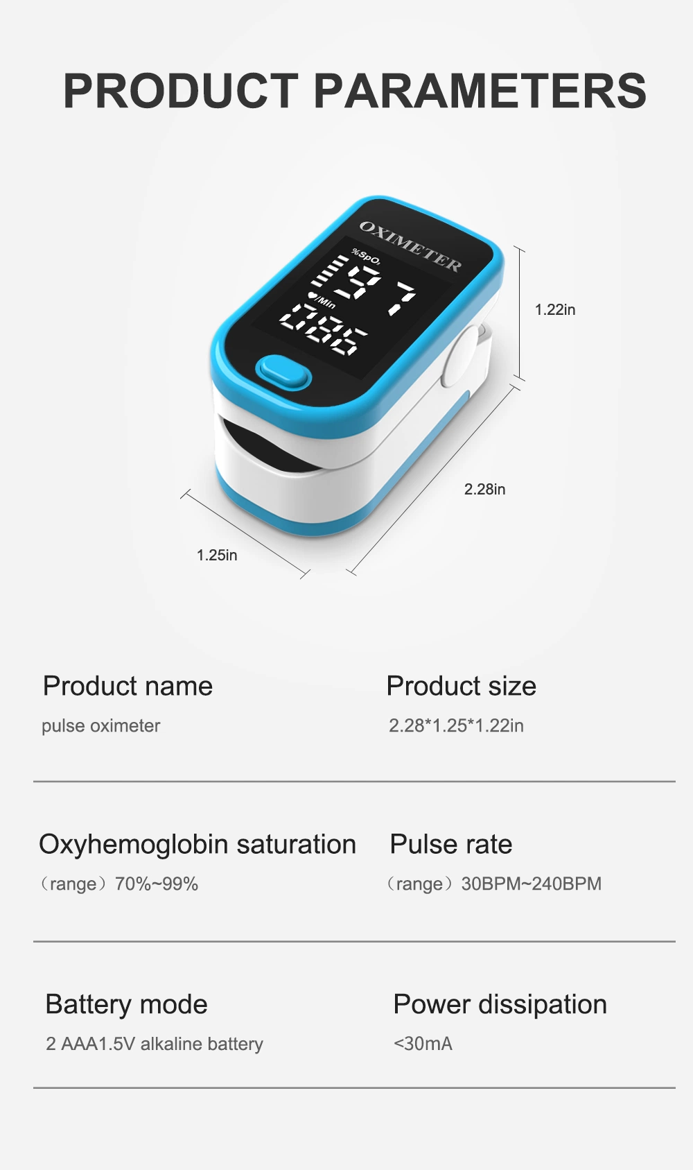 Household Equipment Blood Oxygen Monitor Fingertip Digital Pulse Oximetro