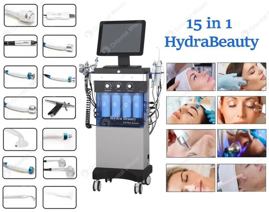 14 in 1 Ultrasonic Skin Scrubber Deep Face Cleaning Super Bubble Hydro Hydro Facial Machine Oxygen Jet SPA Equipment