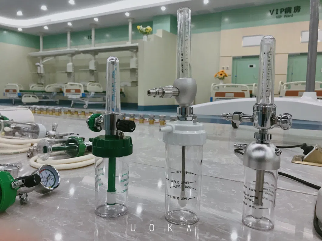 Brass Valve Medical Gas Oxygen Flowmeter with Humidifier Bottle for Hospital Use
