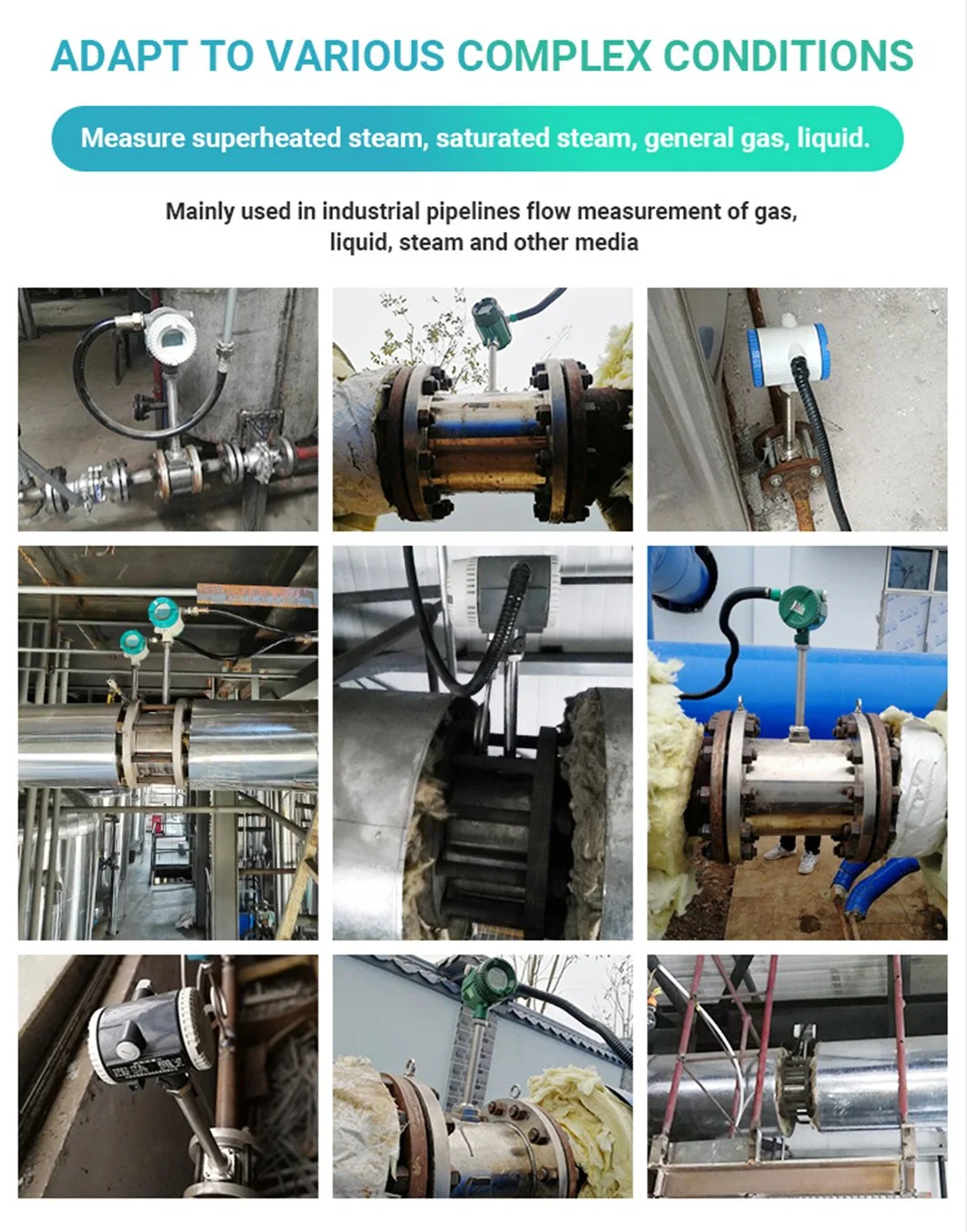 Compressed Air Oxygen Gas Industrial Steam Vortex Flowmeter
