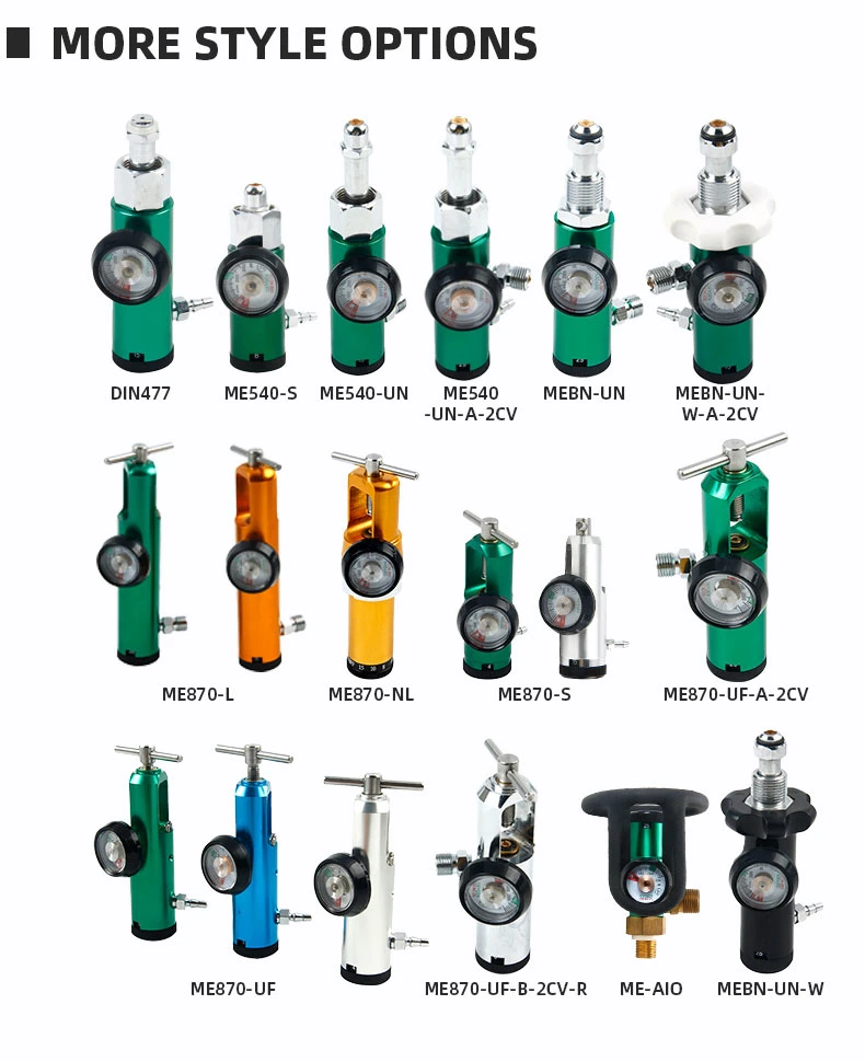 Cga 870 Medical Oxygen Pressure Regulator Medease Brass 0/8/15/25lpm ISO13485 Aluminum Pin Yoke Cylinder Regulator