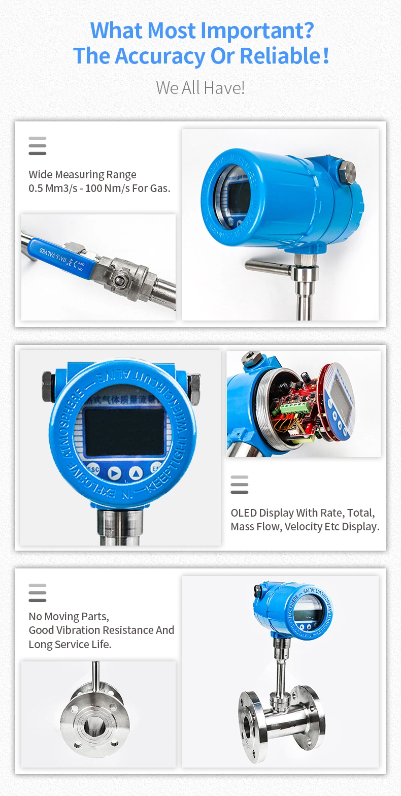 Gas Flow Totalizer DN150 Thermal Gas Mass Flow Meter for Hydrogen Gas