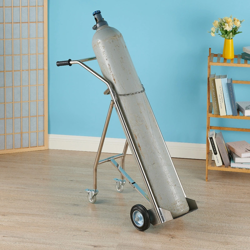 Stainless Steel Oxygen Cylinder Gas Bottle Trolley Cart with Wheels for Sale
