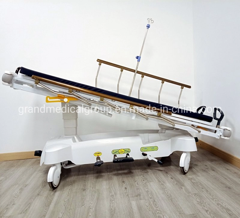 China Hot Sale Factory Made CE ISO FDA Approved Hydraulic Back Adjustable Ambulance Stretcher Trolley Hospital Bed Stretcher Trolley with Mattress