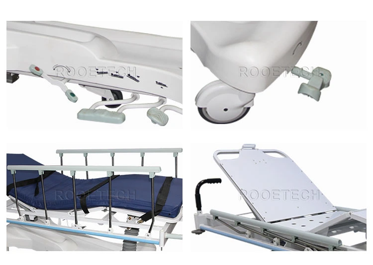 Hospital Furniture Gas Spring Backrest Patient Transport Transfer Stretcher Trolley with PP Base