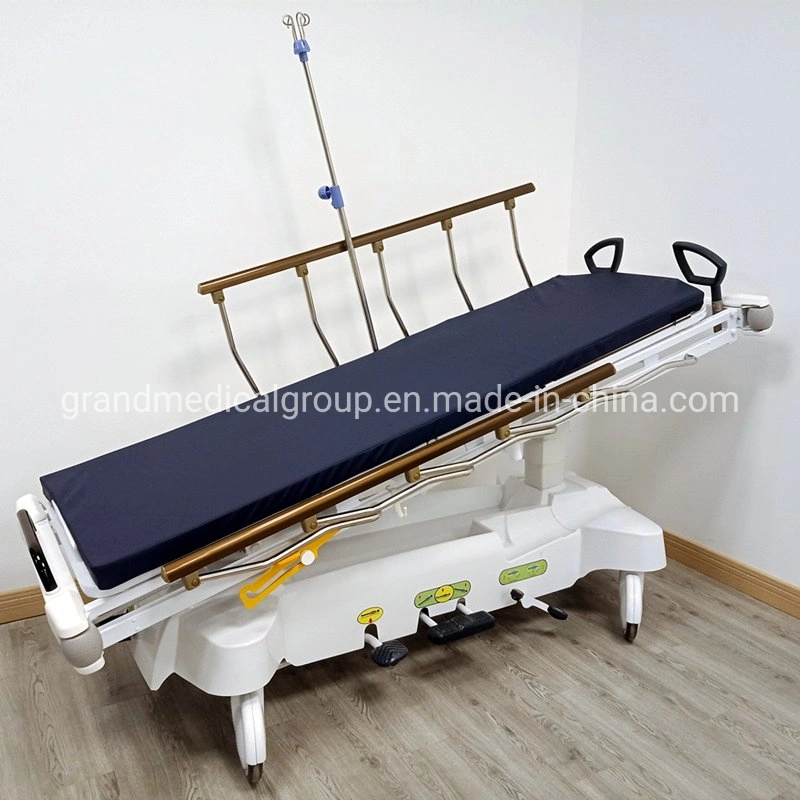 China Hot Sale Factory Made CE ISO FDA Approved Hydraulic Back Adjustable Ambulance Stretcher Trolley Hospital Bed Stretcher Trolley with Mattress