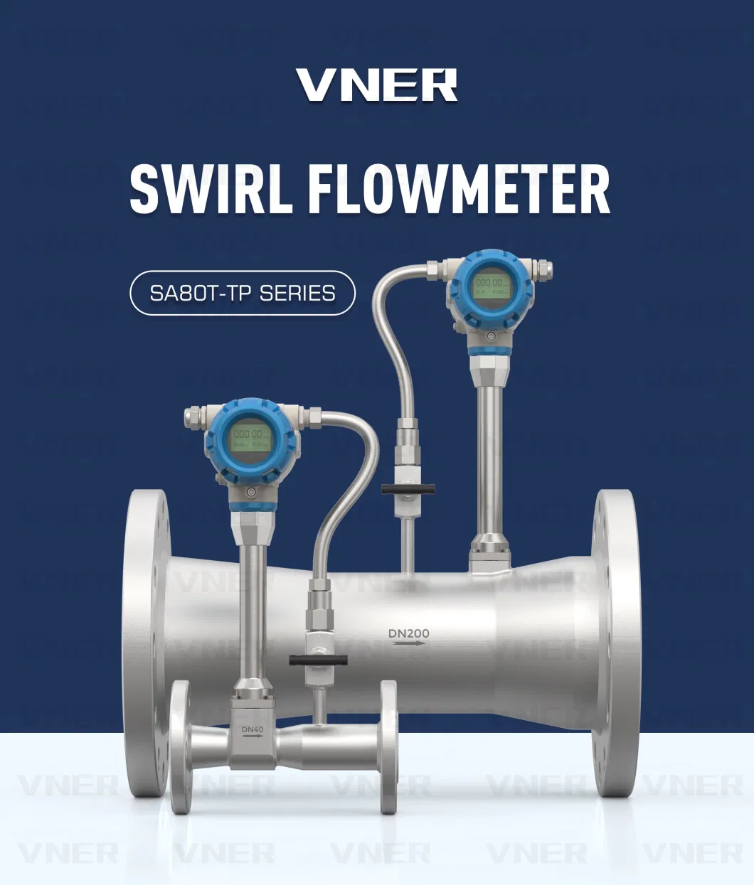 D200 316L Digital Display Swirl Vortex Flow Meter Compressed Air Oxygen Flowmeter