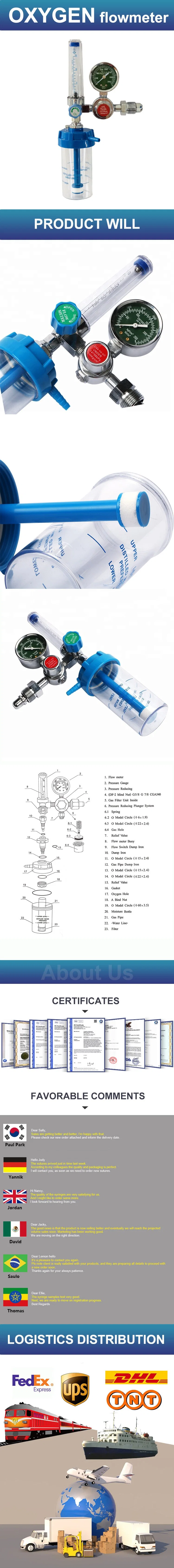 Medical Flow Meter Gas Cylinder Oxygen Flowmeter Regulators