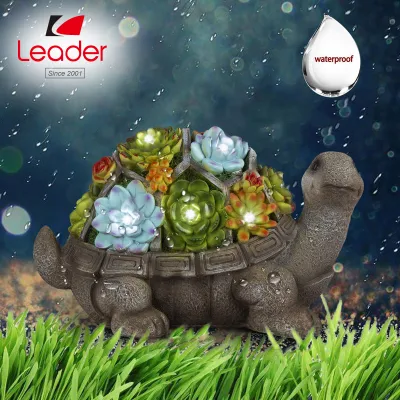Resin Turtle Garden Figurines Outdoor Decor, All-Weather Resin Succulent Plants with 7 LEDs Outdoor Solar Statues