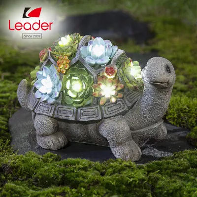 Resin Turtle Garden Figurines Outdoor Decor, All-Weather Resin Succulent Plants with 7 LEDs Outdoor Solar Statues