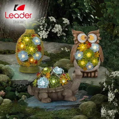 Resin Turtle Garden Figurines Outdoor Decor, All-Weather Resin Succulent Plants with 7 LEDs Outdoor Solar Statues