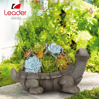 Resin Turtle Garden Figurines Outdoor Decor, All-Weather Resin Succulent Plants with 7 LEDs Outdoor Solar Statues