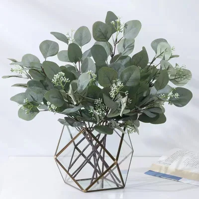  Mini Pot Plastic Faux Artificial Plants Eucalyptus for Home Decor