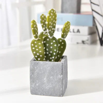 Decorative Faux Succulent Artificial Succulent Cactus Faked Air Plants with Gray Pots