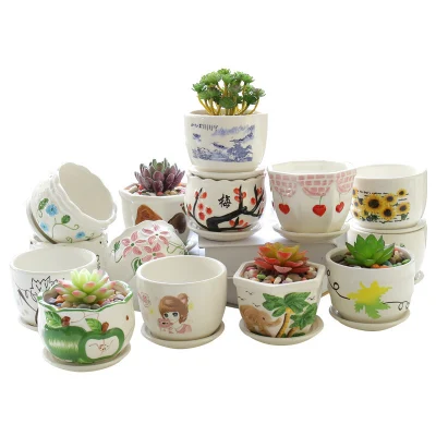 Succulent Pots, Ceramic Planters for Indoor Plants, Boho Original Design Flower Pots with Drainage Hole, Ceramic Tray. Stylish Plant Pots for Succulents