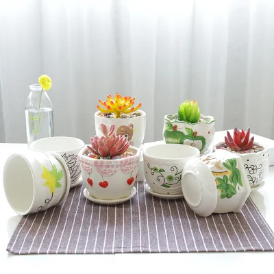 Succulent Pots, Ceramic Planters for Indoor Plants, Boho Original Design Flower Pots with Drainage Hole, Ceramic Tray. Stylish Plant Pots for Succulents
