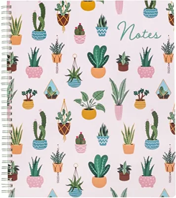 Steel Mill &amp; Co Cute Large Spiral Notebook College Ruled, 11&quot; X 9.5&quot; with Durable Hardcover and 160 Lined Pages, Succulent