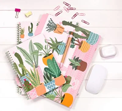Steel Mill &amp; Co Cute Large Spiral Notebook College Ruled, 11&quot; X 9.5&quot; with Durable Hardcover and 160 Lined Pages, Succulent