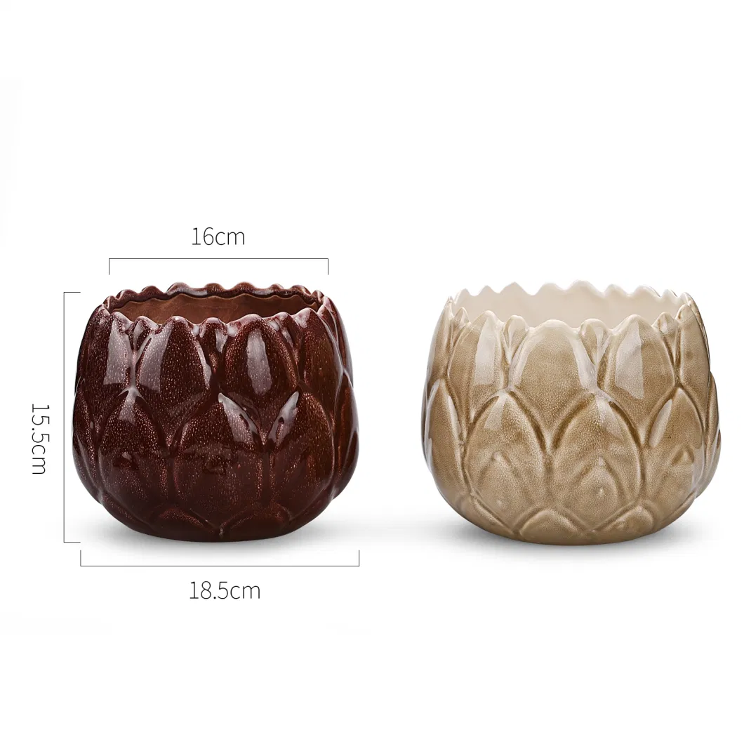 Bulk Glossy Glazed Cylinder Lotus Shaped Reactive Glaze Small Succulent Flower Pot Ceramic Nordic Plant Pot for Indoor Outdoor