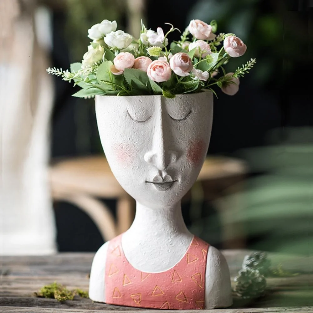 Portrait Flowerpot Art Plants Vase Doll Shape Sculpture Resin Vase Home Decor Succulents Head Shape Vase Nordic Human Head Vessels Bl19936