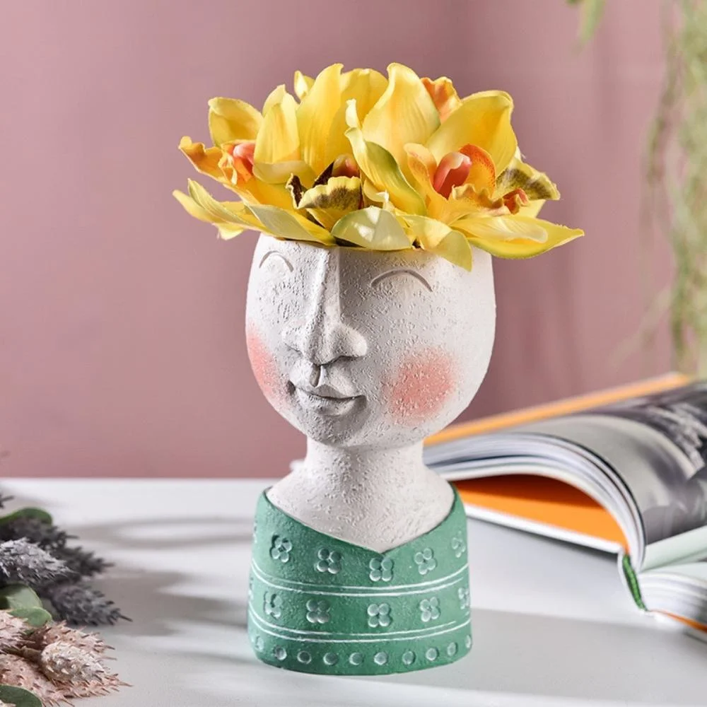 Portrait Flowerpot Art Plants Vase Doll Shape Sculpture Resin Vase Home Decor Succulents Head Shape Vase Nordic Human Head Vessels Bl19936