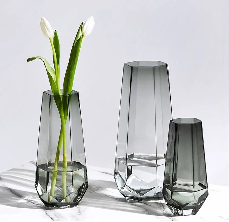 Floor Vase Large Home Decor Decoration Tall Grey Color Glass Flower Vase for Wedding Centerpieces