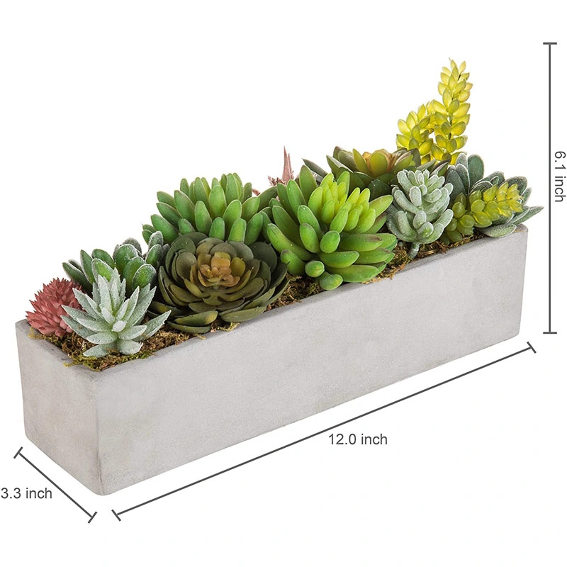 Faux Succulent Plant Arrangement in 12-Inch Gray Cement Pot