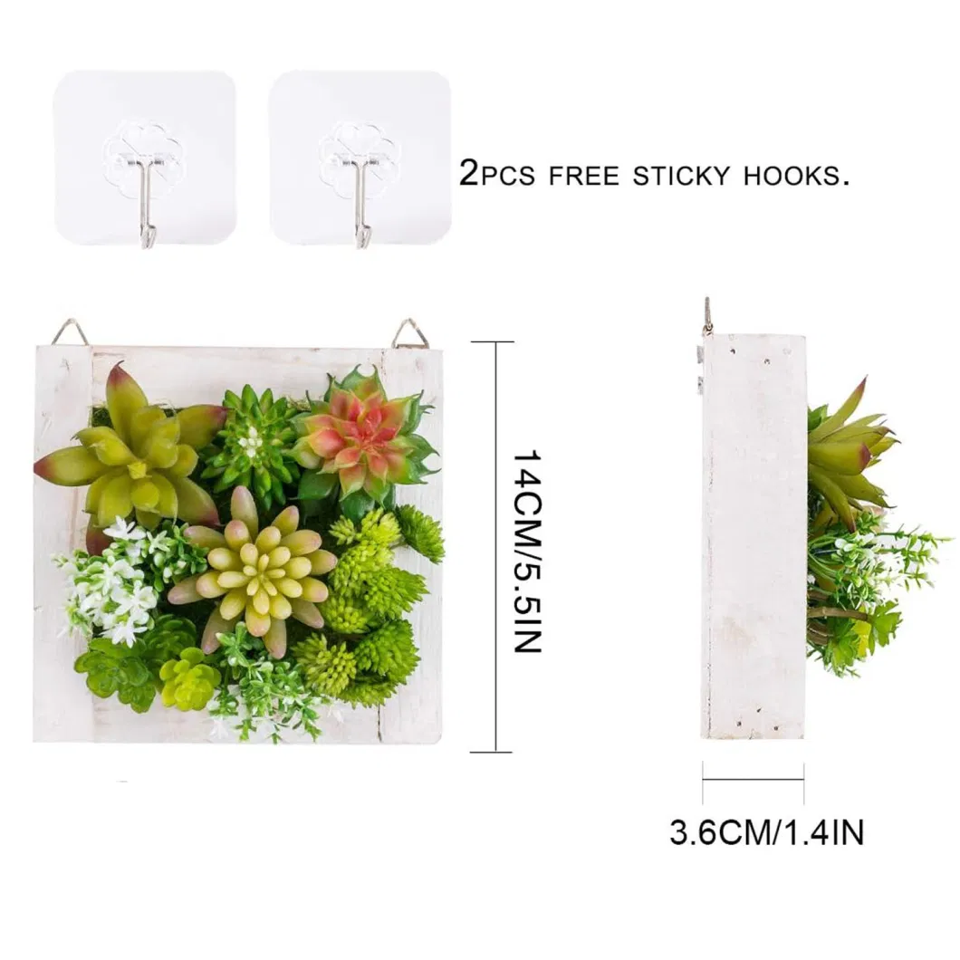 Artificial Succulents in Wooden Frame 3D Greenery Wall Art Decor Faux Plants