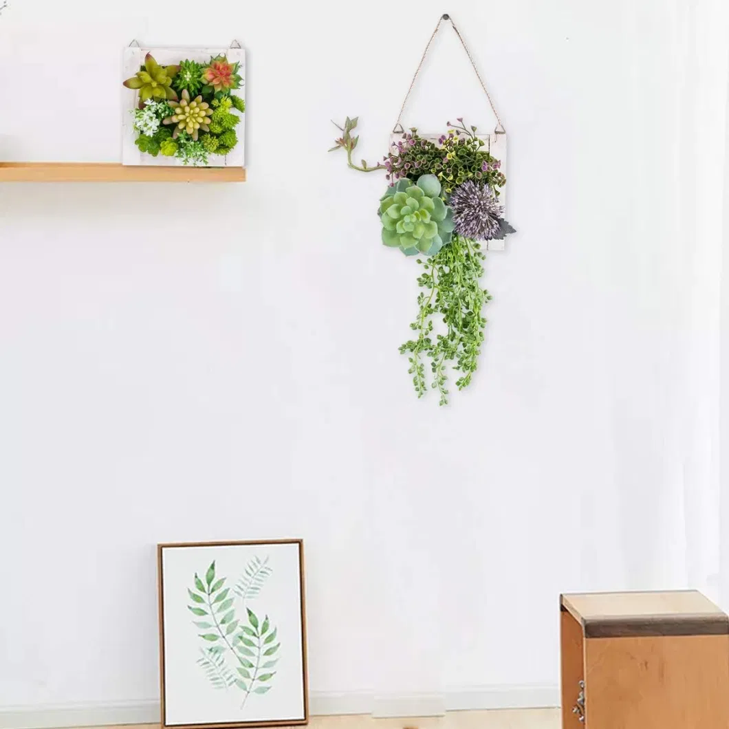 Artificial Succulents in Wooden Frame 3D Greenery Wall Art Decor Faux Plants