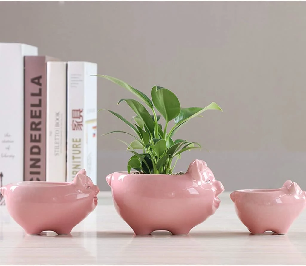 Animal Shaped Ceramic Cartoon Flower Pots Pig Pattern Porcelain Succulent Vase Planters