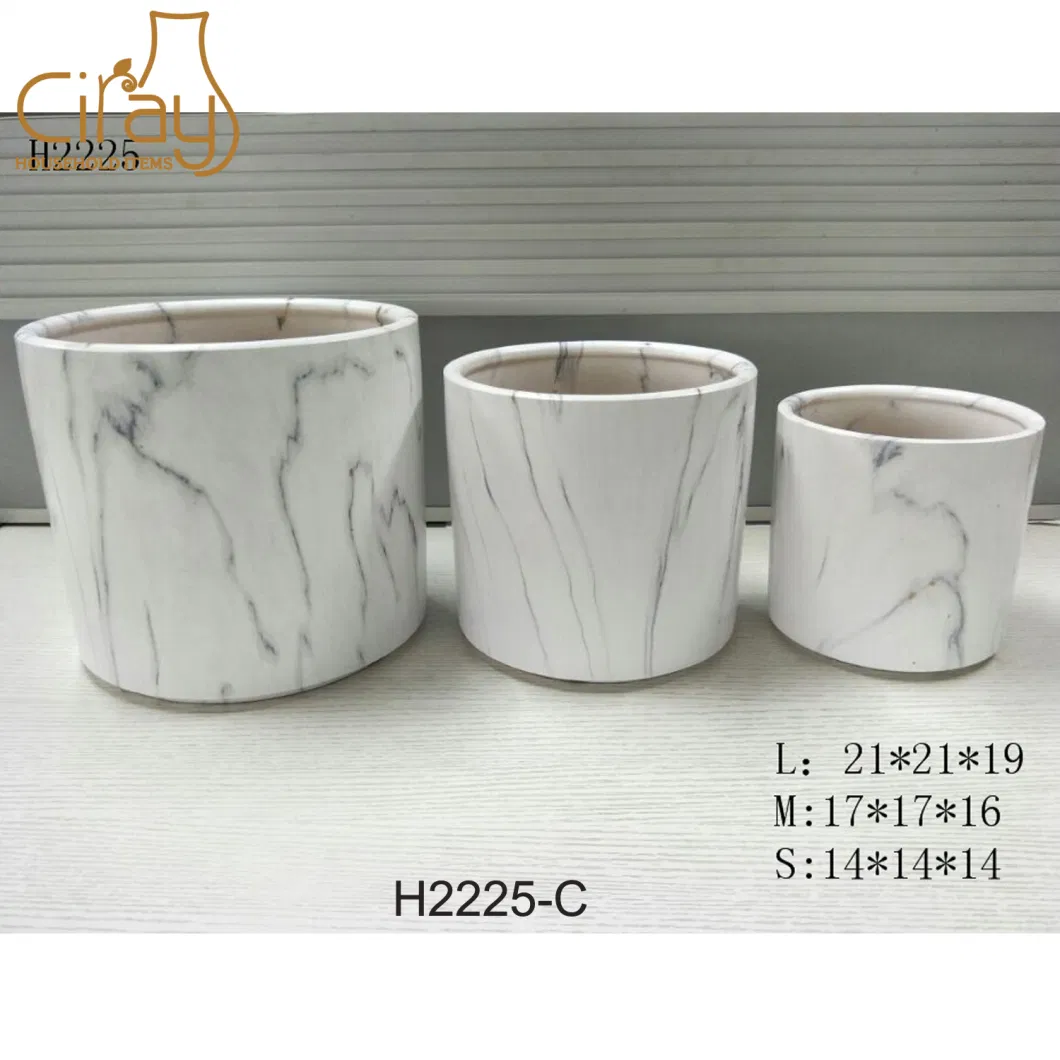 8 Inch Marble Surface Ceramic Flower Pot