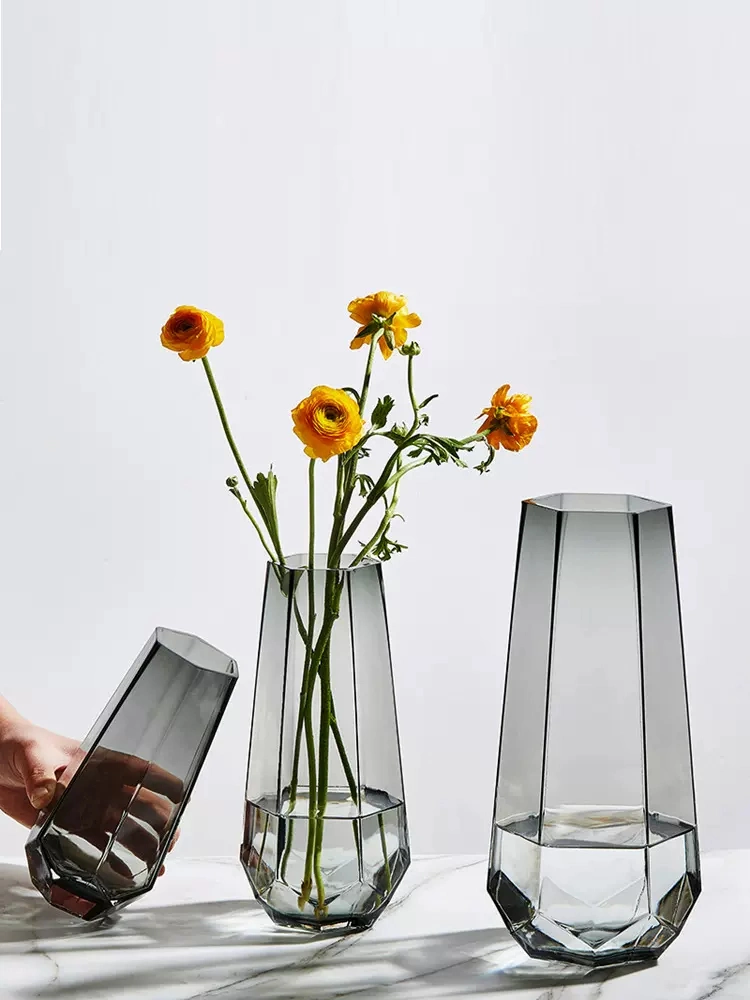 Floor Vase Large Home Decor Decoration Tall Grey Color Glass Flower Vase for Wedding Centerpieces