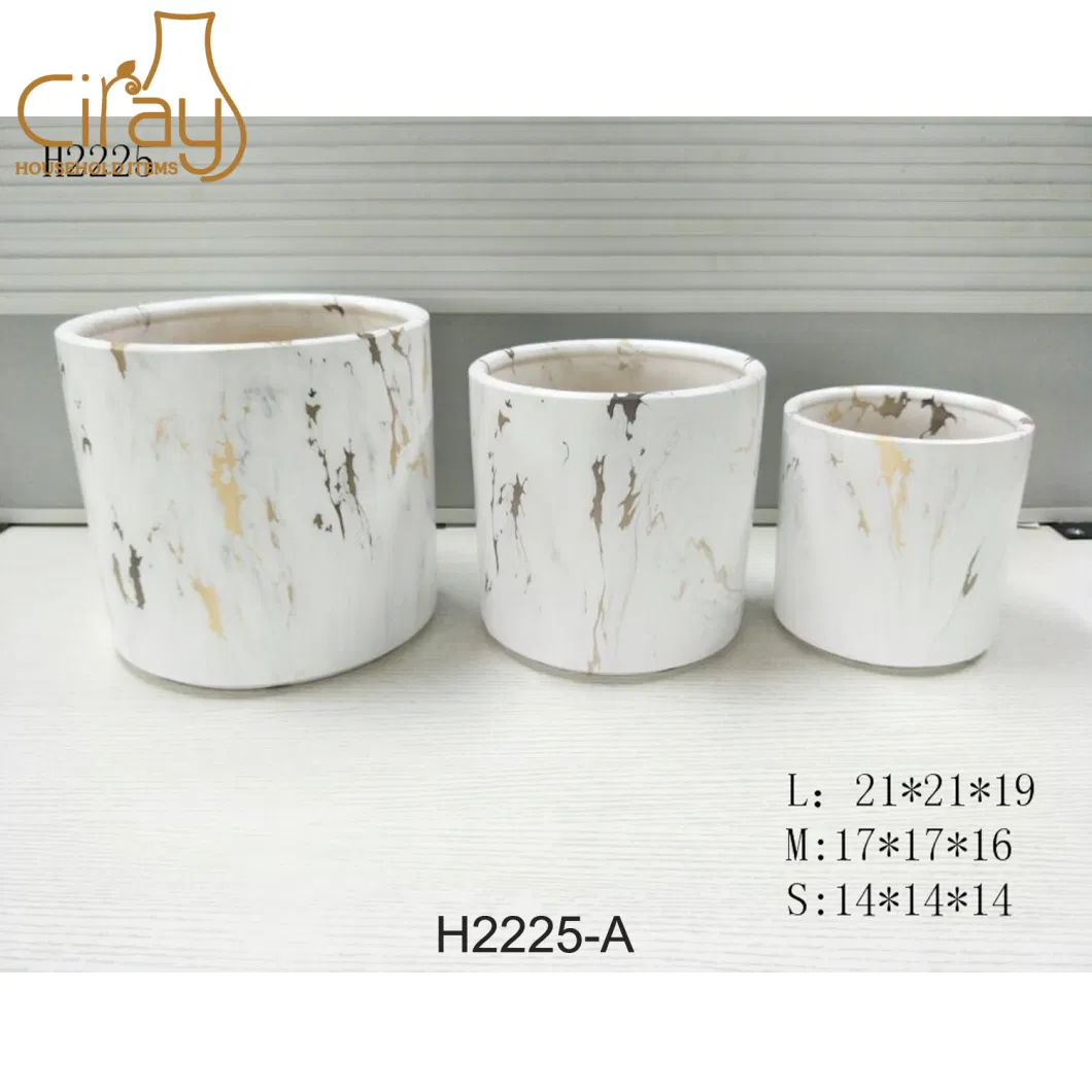 8 Inch Marble Surface Ceramic Flower Pot