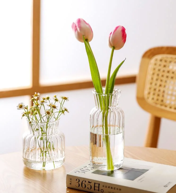 Nordic Creative Striped Bubble Vase Hand Blown Clear Flower Arrangements Glass Vases for Home Decoration