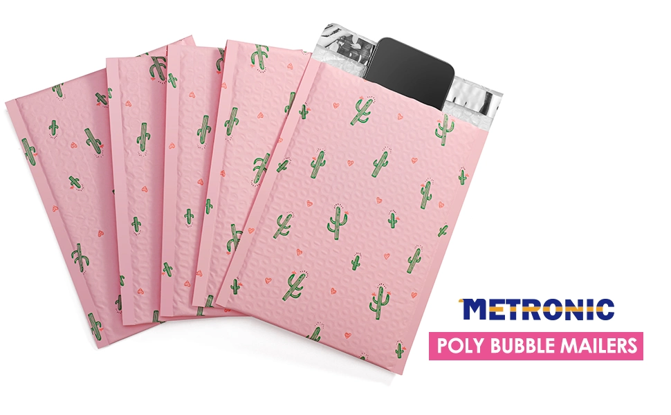 4X8 Inch 50 Pack Cactus Print Poly Bag Cute Small Mailer Bubble Envelopes Bag for Shipping Jewelry Lips Cosmetic DVD Waterp