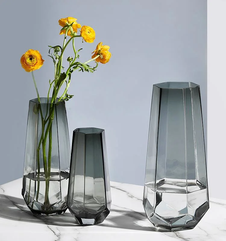 Floor Vase Large Home Decor Decoration Tall Grey Color Glass Flower Vase for Wedding Centerpieces