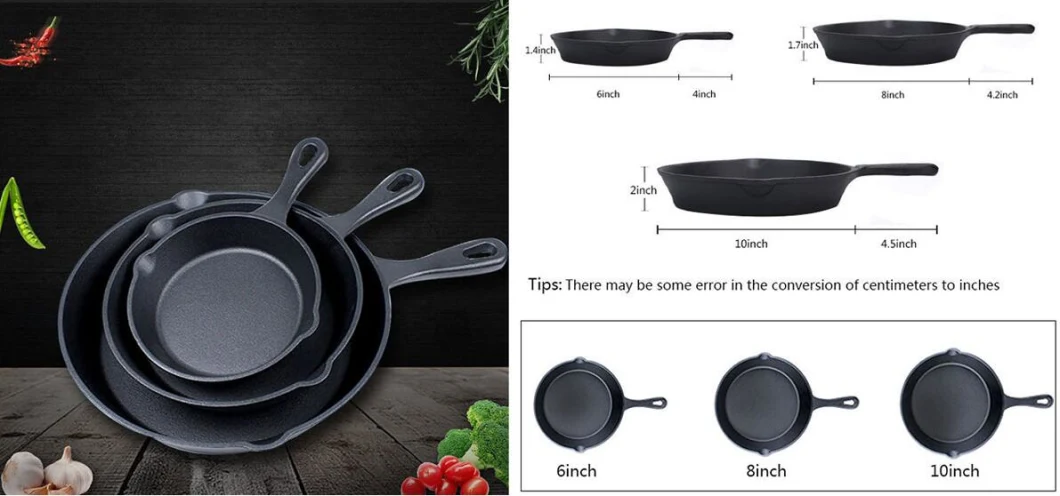 3 PCS Cast Iron Cookware Set 6 Inch 8 Inch 10 Inch Pre-Seasoned Skillet Frying Pans Set for Indoor and Outdoor