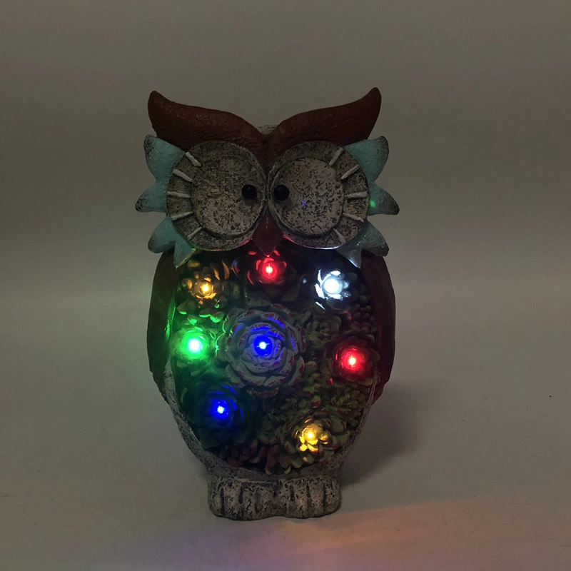 Garden Resin Succulent Plants Decorated Owl Solar Light