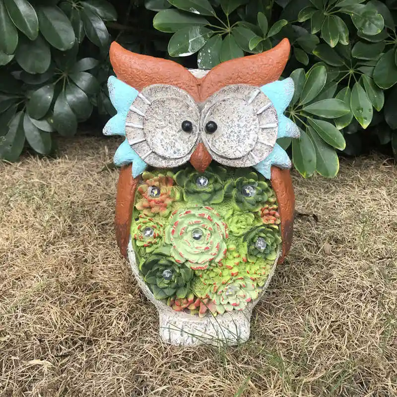 Garden Resin Succulent Plants Decorated Owl Solar Light