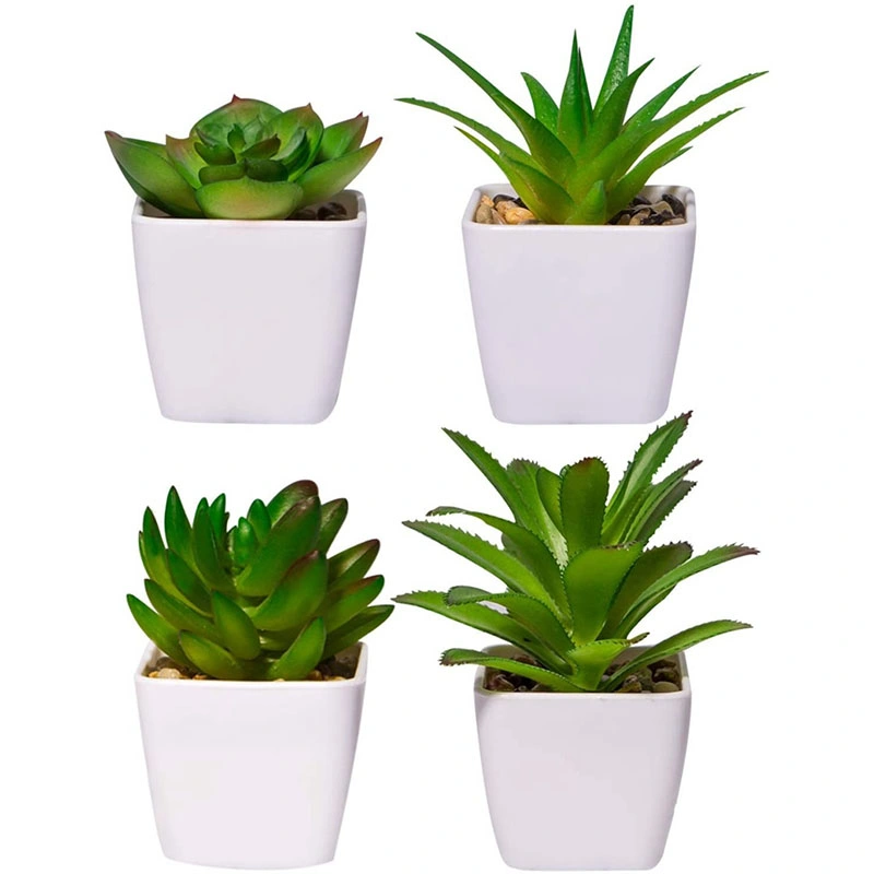 Artificial Plants Indoor in Pots, 4 PCS Mini Fake Artificial Succulent Plants Potted Series Artificial Plants Outdoor