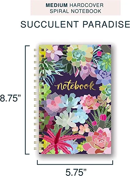 Medium Hardcover Spiral Notebook by Studio Oh! - Succulent Paradise - 5.75&quot; X 8.75&quot; - Durable Wire-O Lay-Flat Binding, Full-Color Art Rigid Cover &amp; 160 Lined PA