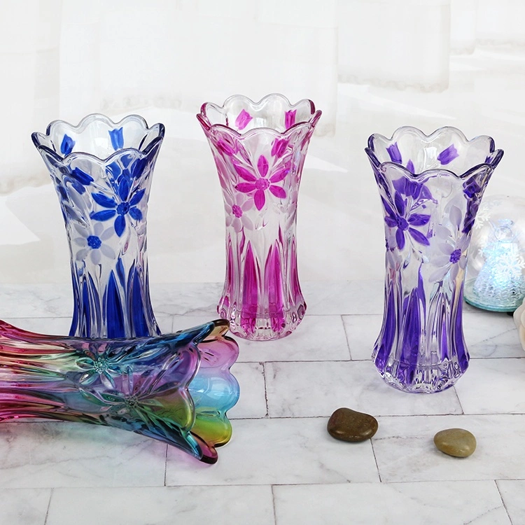 Wholesale Clear Orchid Glass Flower Vase Red Pink Blue Green Amber Colorful Black Glass Vases for Home Decor