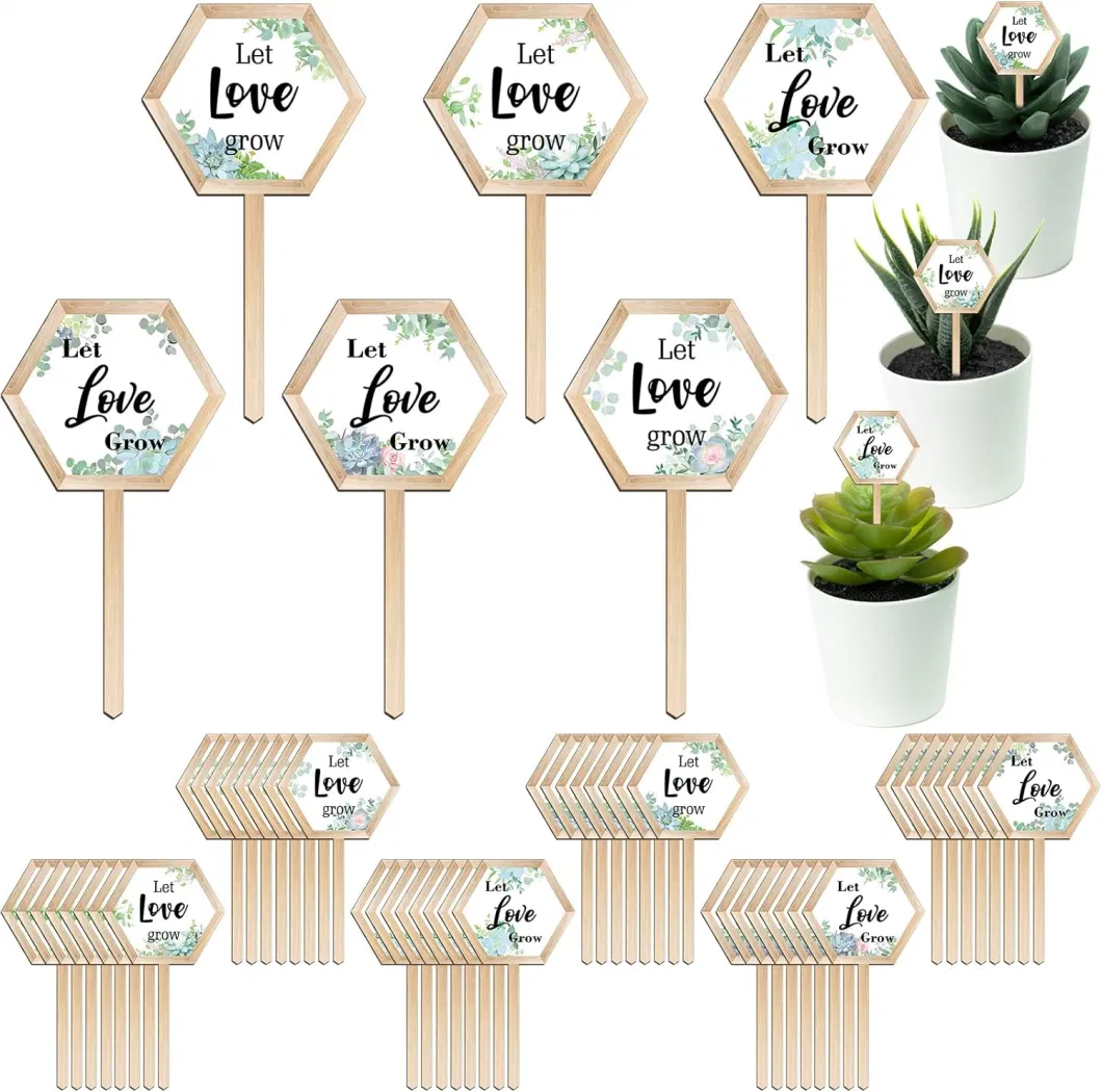 Custom Yard Sign Garden Decoration Gift Round Plant Stakes Labels Wooden Succulent Tag for Seed Flowers Garden Potted Plants,