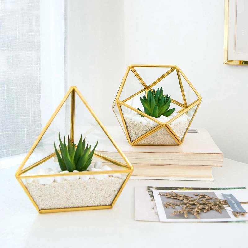 Office Decor for Desk, 3 Pack Mini Glass Geometric Terrarium with Artificial Succulent, Miniature Potted Faux Plant Bookshelf Boho Room Decor