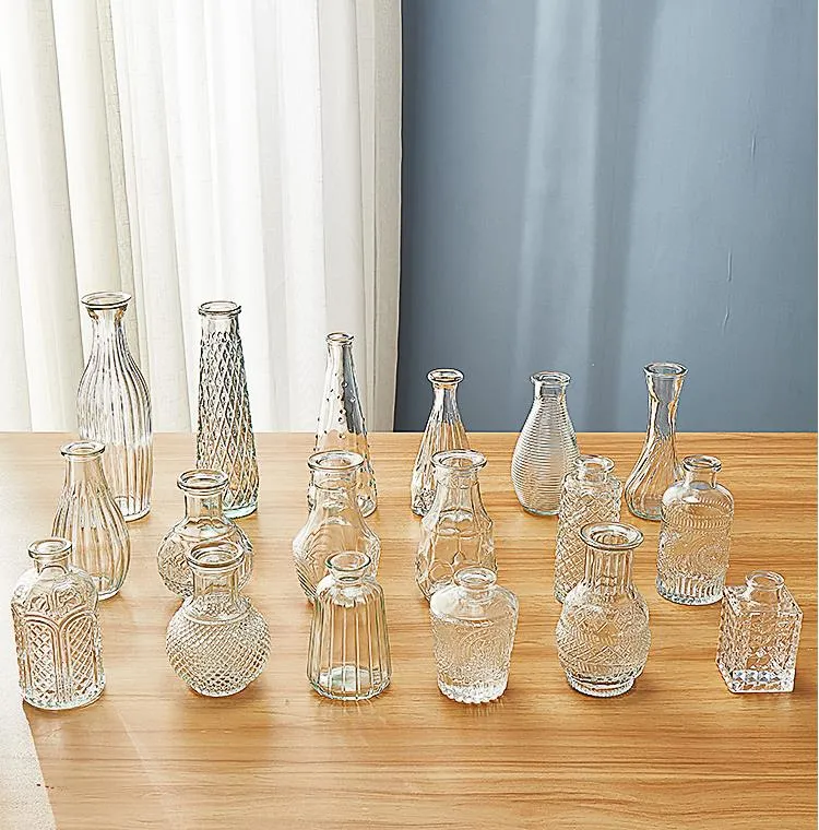 Wholesale Transparent Clear Glass Vase Desktop Small Mini Vase Home Living Room Dining Table Decoration Customized Logo