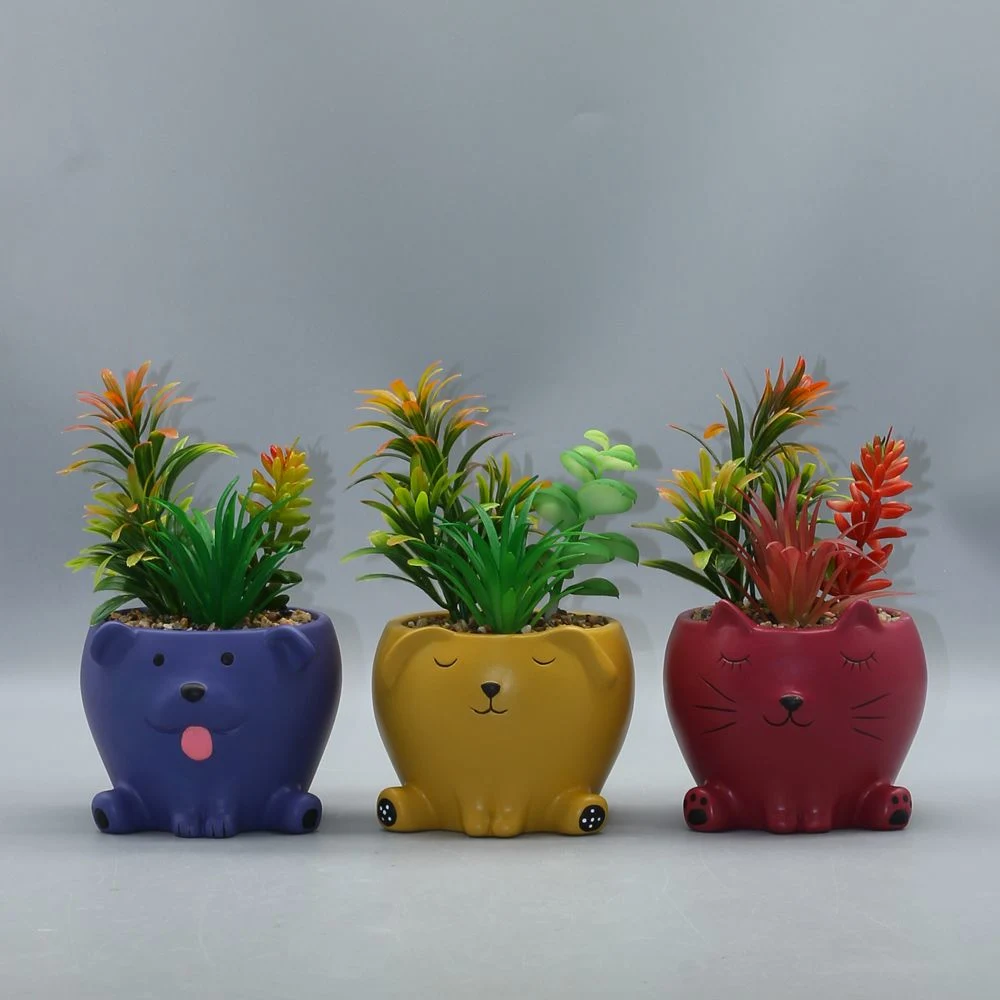 Set of 3 Cute Hedgehog Pot with Mini Artificial Succulent, Potted Decoration, Gift for Kid