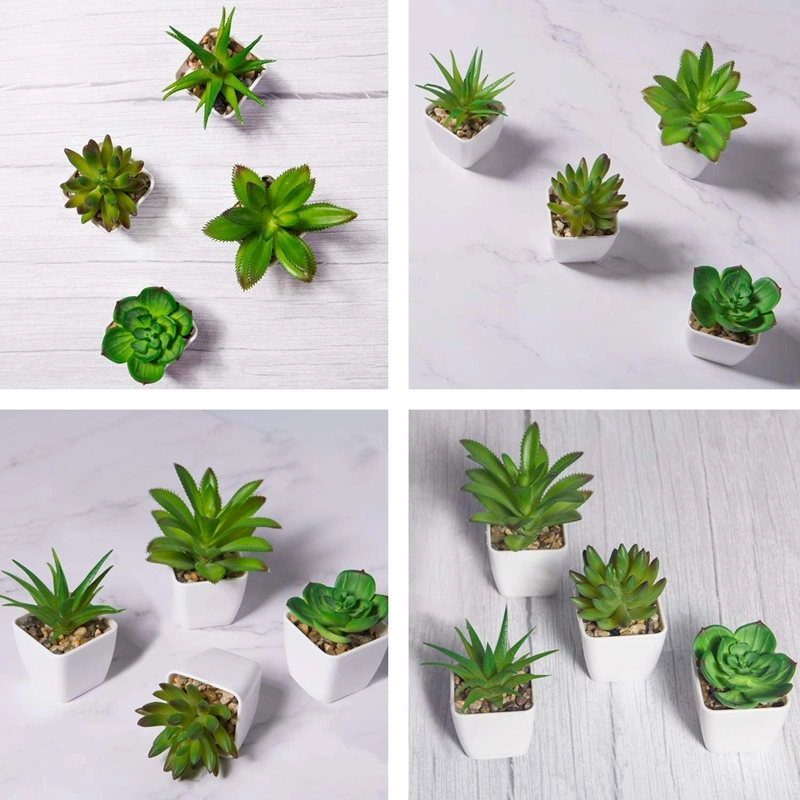 Artificial Plants Indoor in Pots, 4 PCS Mini Fake Artificial Succulent Plants Potted Series Artificial Plants Outdoor