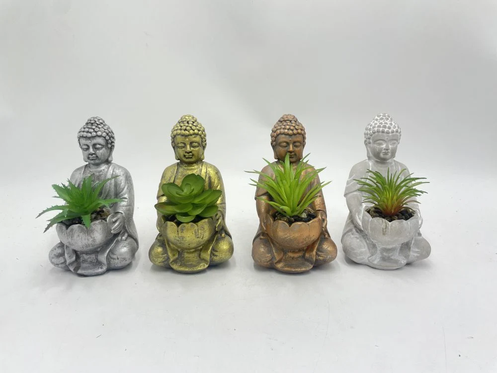 Cement Buddha Plant Pot with Imitation Succulent